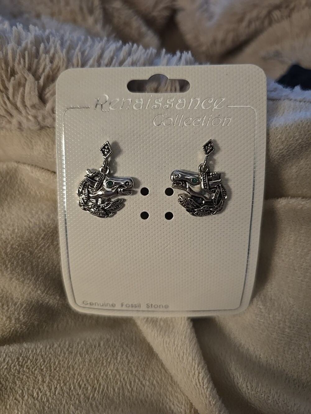 Horse Dangle Earrings With Green Stone